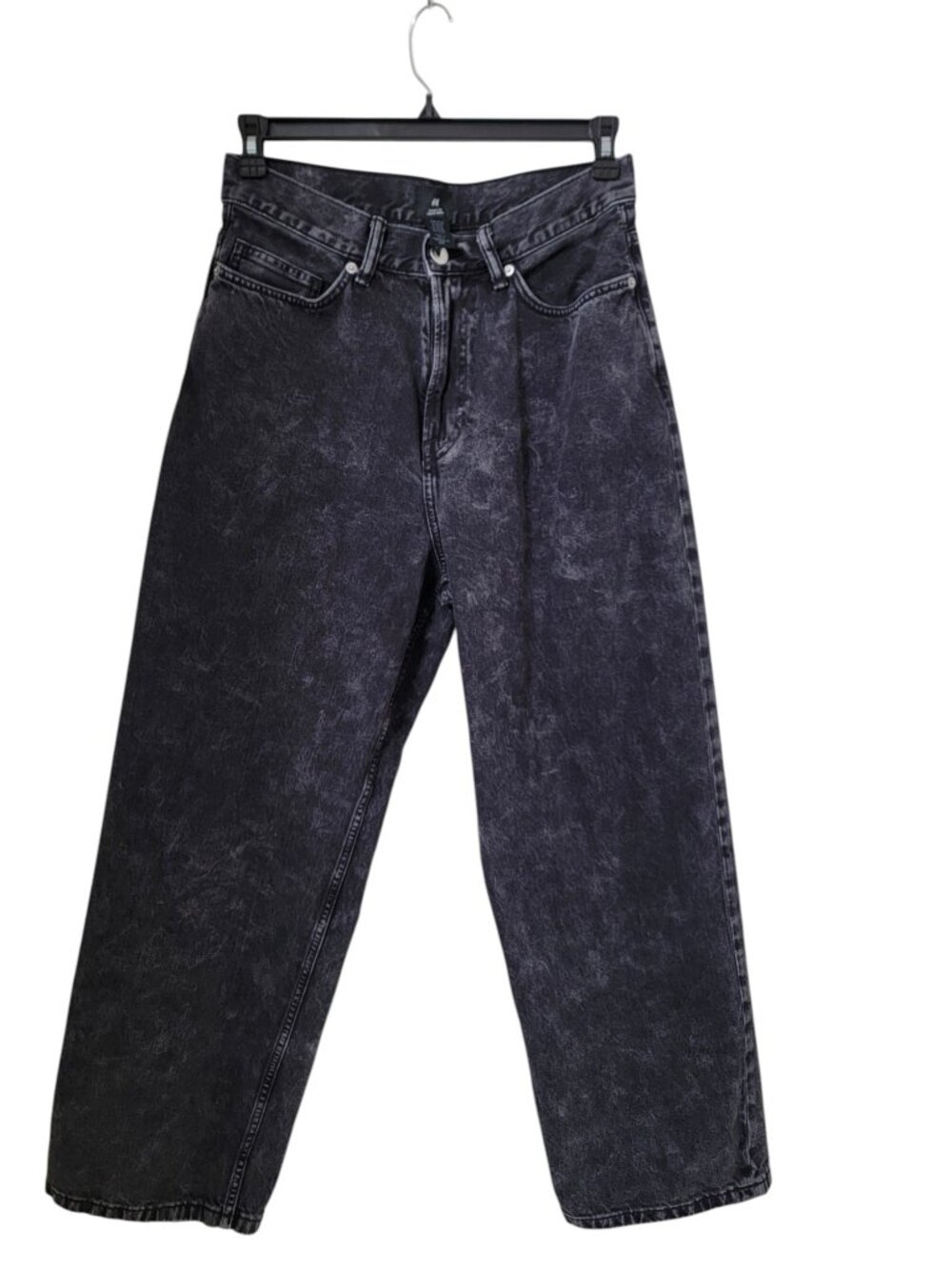 H&M Size 10 Washed Black High-Rise Wide-Leg Baggy Jeans, Gently Used Condition